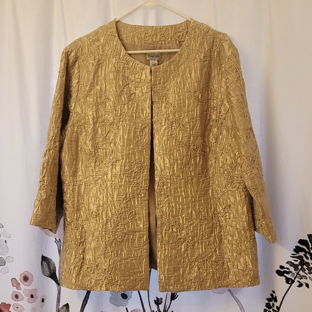 Chico's Gold/Beige Embroidery 3/4 Jacket